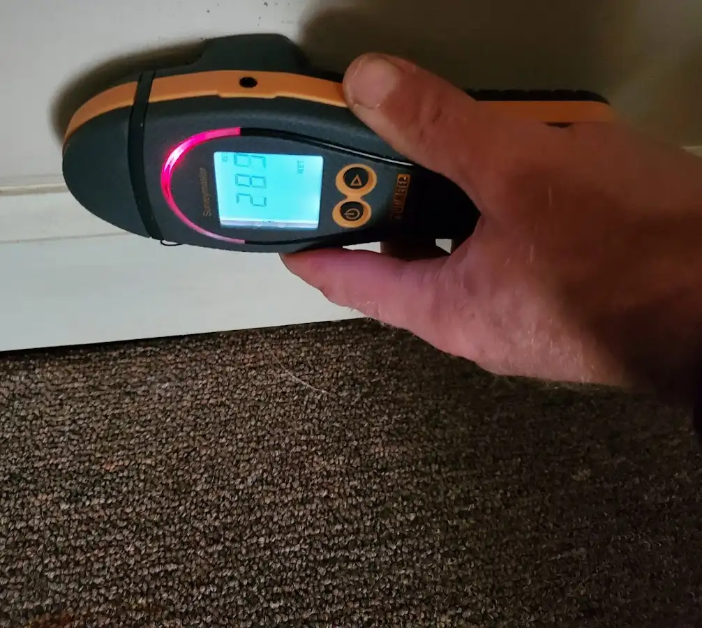 Moisture detection at baseboard during Burst Pipe Cleanup in Todd Creek